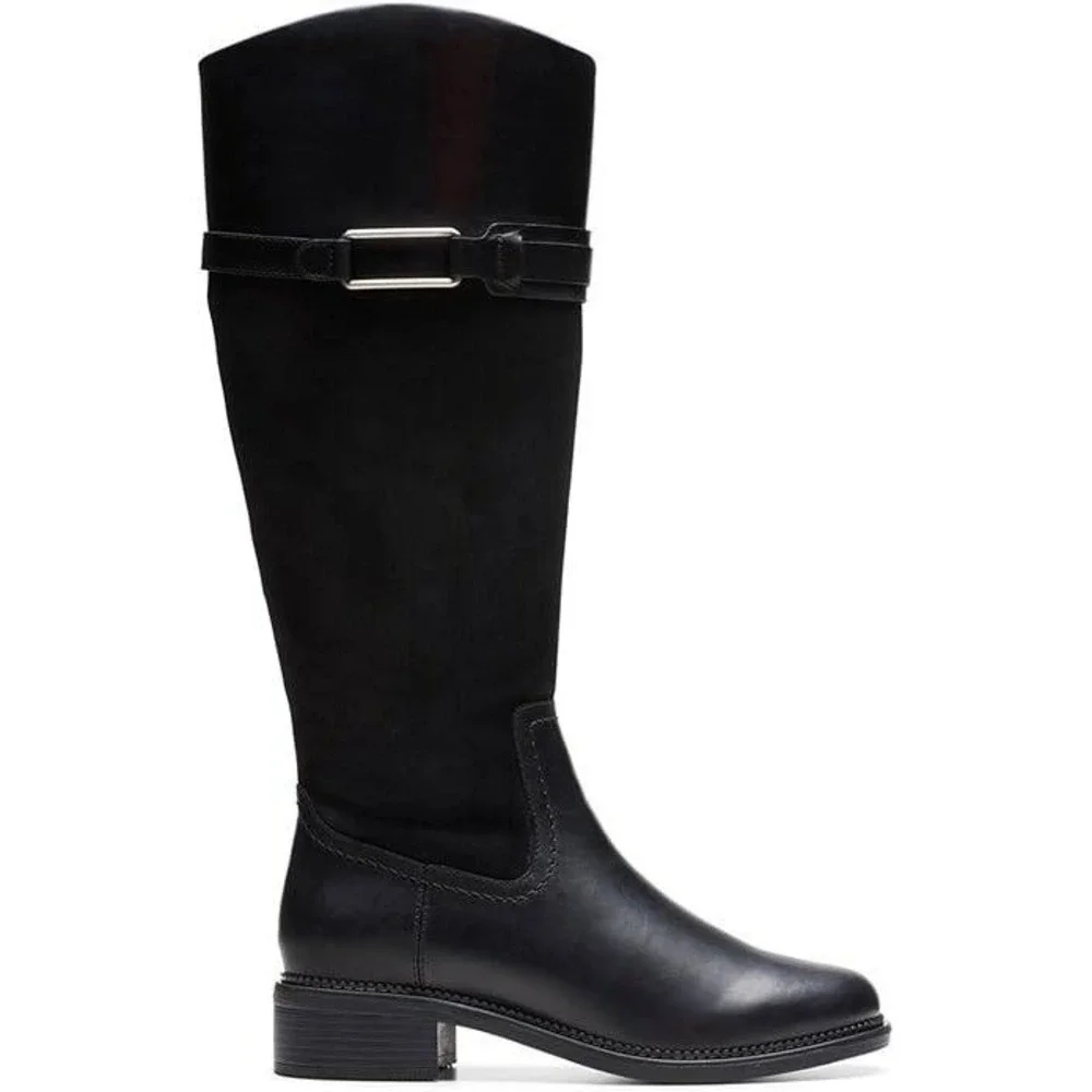 Clarks Womens Black Leather Suede Tall Knee‎ High Riding Boots Size 7.5 NEW